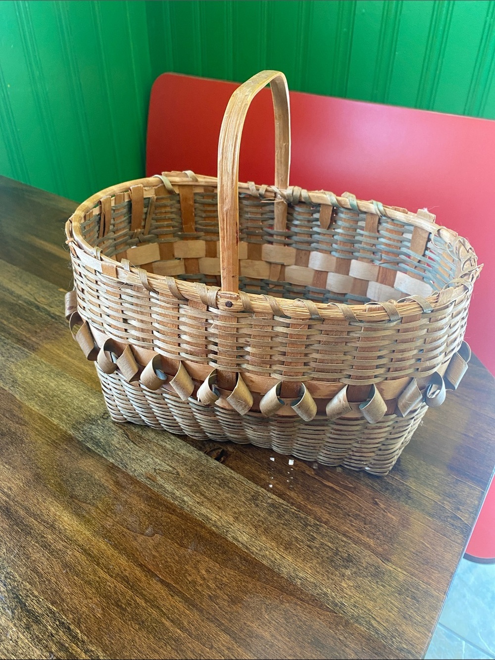 Vintage Handwoven Splint Porcupine Curl Basket